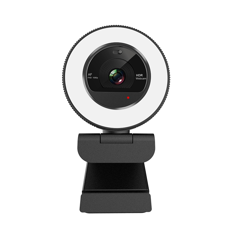 Autofokus 1080P 60fps Webcam dengan Imej Ditampilkan Cahaya Cincin Penutup Privasi