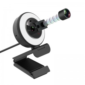 Autofokus 1080P 60fps Webcam dengan Lampu Cincin Penutup Privasi