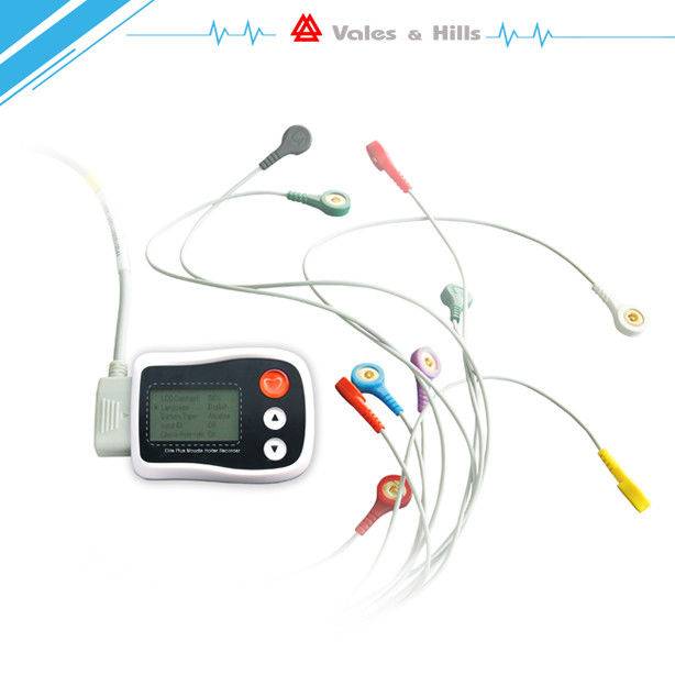 Portable Holter ECG black Recorder With LCD , Holter Heart Monitor FDA Approved