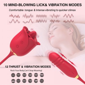 Domlust Rose Licking, Thrusting and Vibrating Massager.Anggur Merah【DL-ROSE-223c】