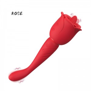 【DL-ROSE-223a】 Vibruojantis masažuoklis du viename rožių laižymas.Raudonas vynas