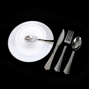 Tacâmuri din argint din plastic de unică folosință pentru cină