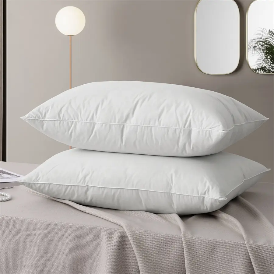 5 % harmaa ankanuntuvan tyynyn sisäosat -sopii sivu- ja selkämakkuun - 100 % orgaanista puuvillaa peittäviin sänkytyynyihin
