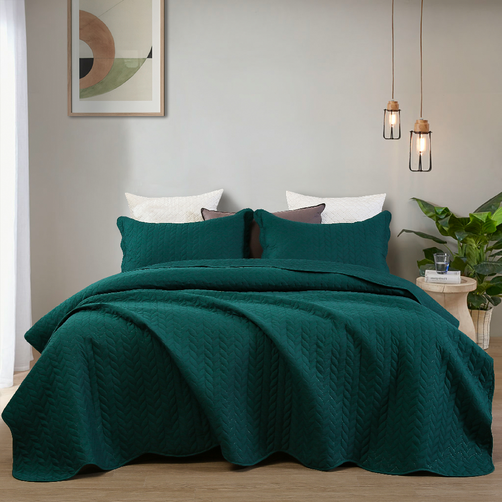 All Season Quilt Set 3 Piece Bedspread Coverlet Set Emerald Green