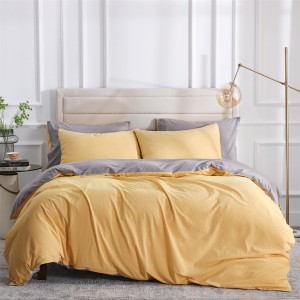 High Quality Duvet Cover For Down Comforter Products –  Reversible Duvet Cover Set,100% Washed Cotton Light Yellow Grey 3 Piece Bedding Set – HANYUN