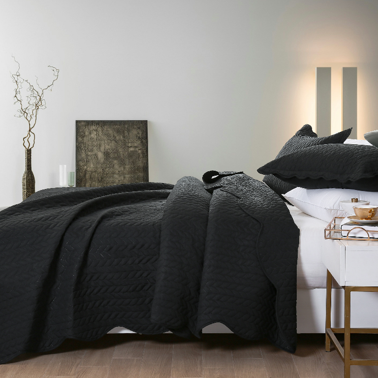 طقم لحاف مناسب لجميع المواسم، طقم مفرش سرير مكون من 3 قطع باللون الأسود