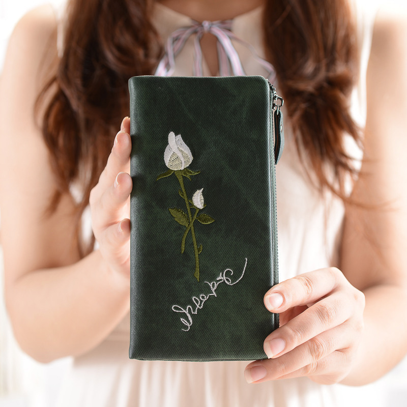 China factory all-match new product lady korean style beauty wallet with flower embroidered sample