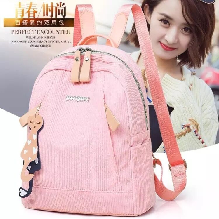 Ready to ship Wholesale korean corduroy lady backpack Leisure women outdoor travel backpack