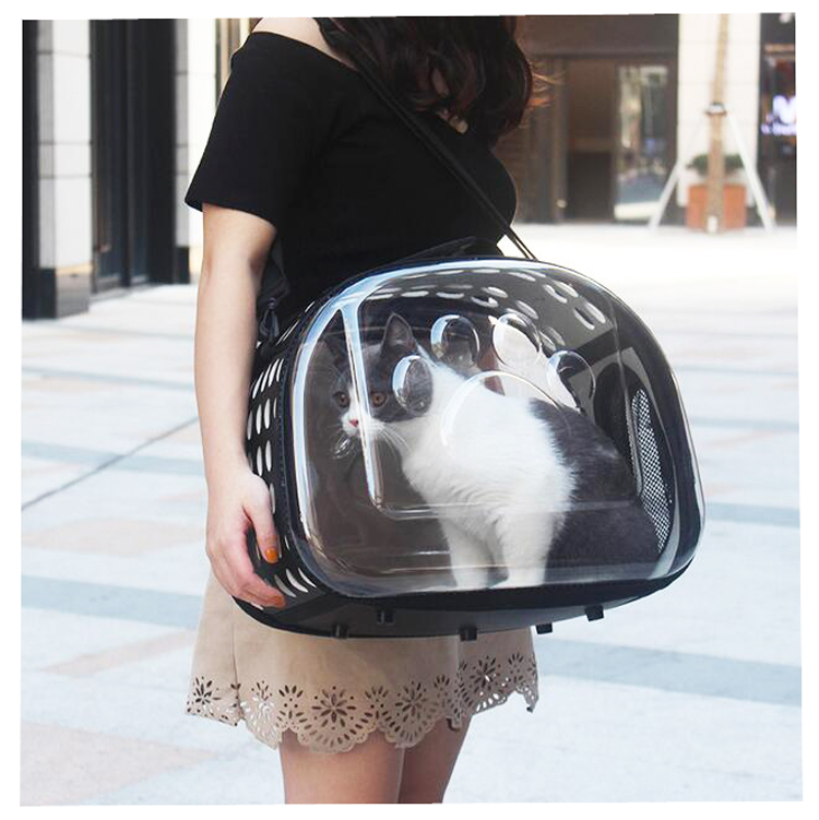Bolsa de transporte de viaxe para mascotas de lado transparente personalizado para cans, gatos, pequenos animais