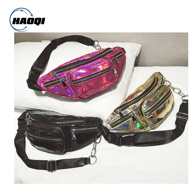 Holographic fanny pack ladies waist bag pu waist bag belt waist bag pack