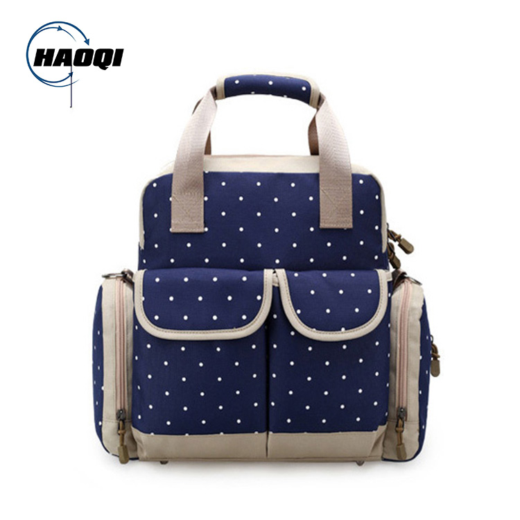 Multifunctional baby diaper backpack waterproof mommy bag with dots printing