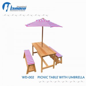 Piknikbord for barn med benk og paraply