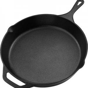 Pan Cast Iron Frying Skillet Kitchen Iron Cookware Non-Stick Cooking Frying Baking Pan with Handle for Stovetop Oven or Camp Cooking Pancakes Pizzas Quesadillas