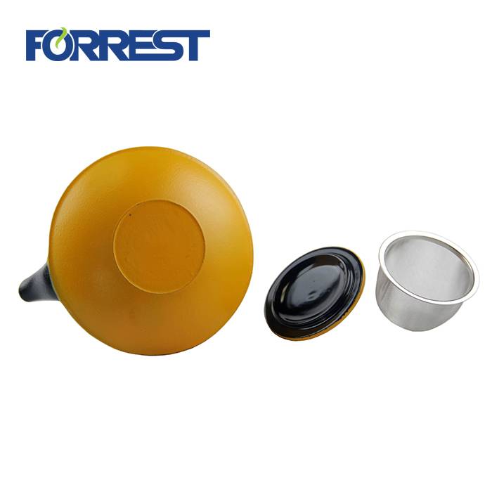 0,8L bästa grossist Eurofins godkänd gul färg emalj tetsubin gjutjärn vattenkokare tekanna med S/S Infuser