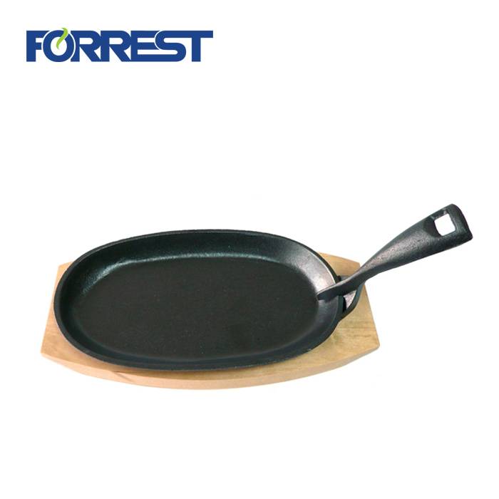 FDA, LFGB, Eurofins goedkard ellips Frypanne mei houten Pre-Seasoned getten izer Cookware