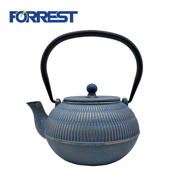 0.7L 1.35kg en iyi toptan Eurofins onaylı mavi renk emaye tetsubin dökme demir su ısıtıcısı çaydanlık S/S Demlik ile antika tarzı
