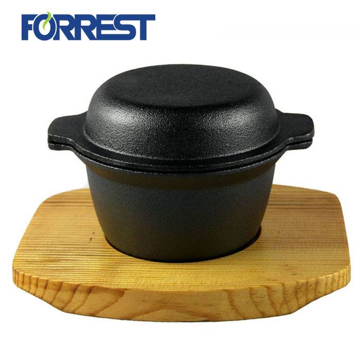 Mini Cast Iron Cookware Set Casserole Hot Sup Pot Kanthi Pallet Kayu
