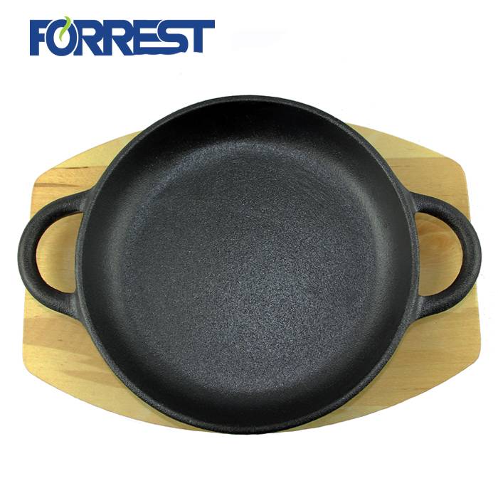 Cast iron round charcoal grill pans na may dalawang hawakan