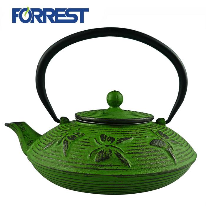 Enameled Cast iron green/black teapot ketulo