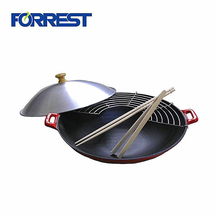 wok de utensilios de cociña de ferro fundido