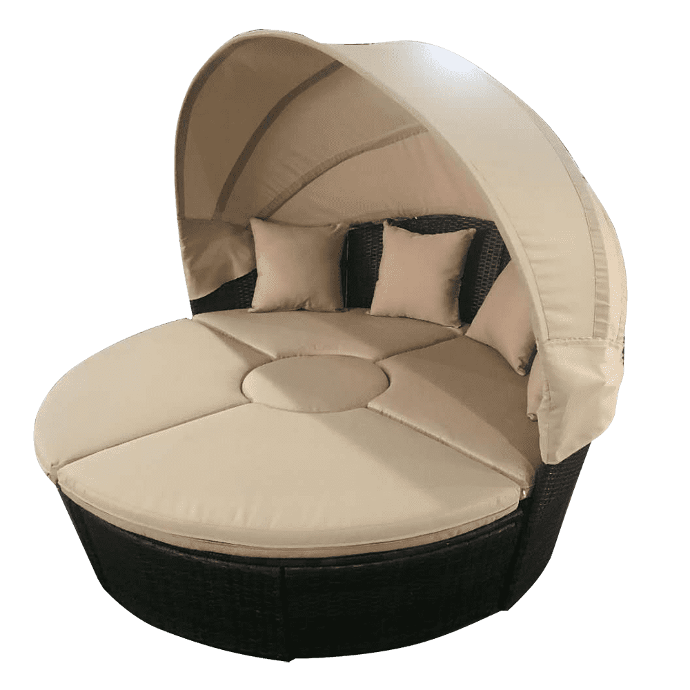 Promoción Muebles de jardín al aire libre Sofá cama de ratán multifunción Juego de cama y sofá de ratán con cojín