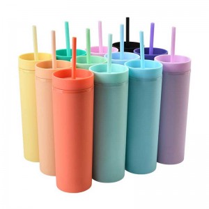 High Performance Best Hot Thermos - 16oz  Matte Plastic Skinny Tumblers with Straw – Huadun