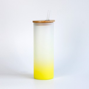 Copo de vidro de sublimação de 18 onças com tampa de bambu