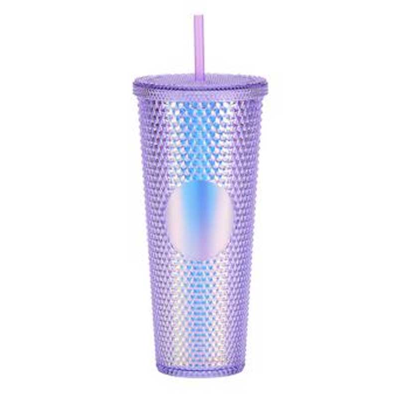 24oz Acrylic Studded Tumbler Cups me ka poʻi a me ka mauʻu