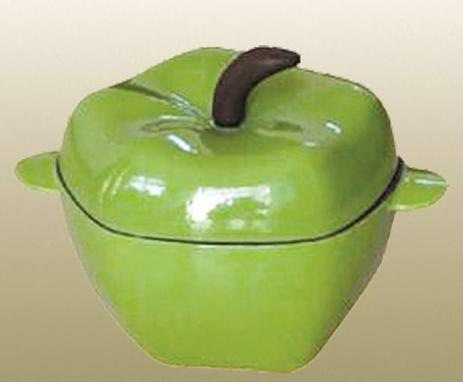ჩამოსხმის რკინის ქოთანი ზომა 20 სმ მწვანე ვაშლის ფორმის გამორჩეული სურათი