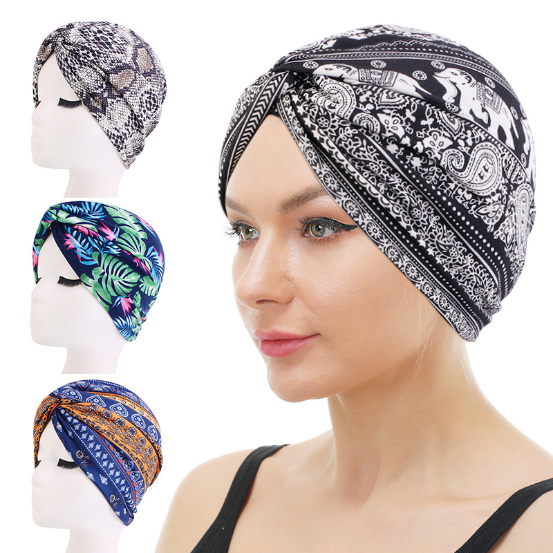 TJM-211 Bohemian print twist turban head wrap Gambar Unggulan