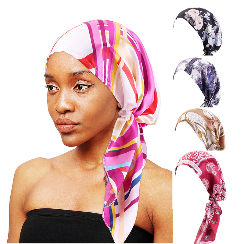 JDT-217C Slip-On Pre-Tied Satin print Head Sjaals head wrap Dames Headwear