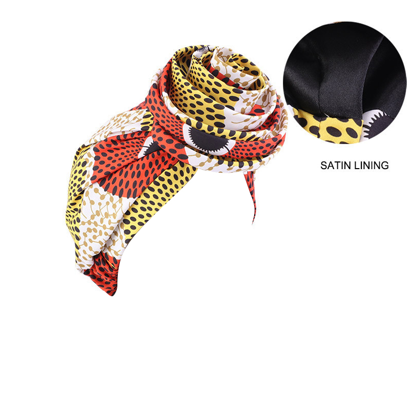 TJM-467 afrikansk mønster blomst sateng lining turban headwrap