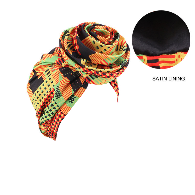 TJM-467 Bandeau turban en satin fleuri motif africain