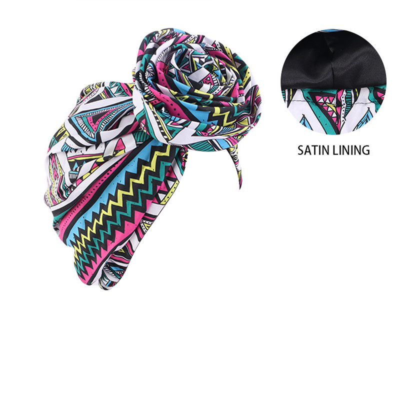 TJM-467 ຜ້າພັນຫົວດອກໄມ້ satin linening turban ຮູບແບບອາຟຣິກາ