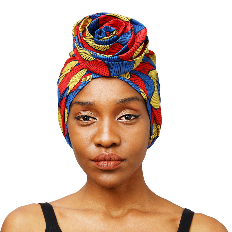 TJM-467 Bandeau turban en satin fleuri motif africain