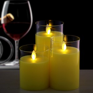 Світлодіодна безполум’яна свічка, що працює від батарейок, мерехтлива скляна свічка зі справжнім восковим рухомим ефектом і дистанційним таймером