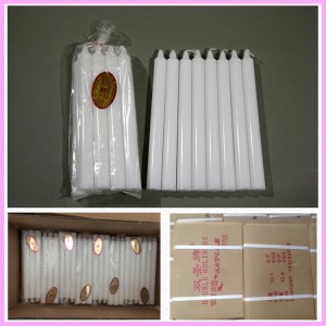 Bright white household candles with bag package