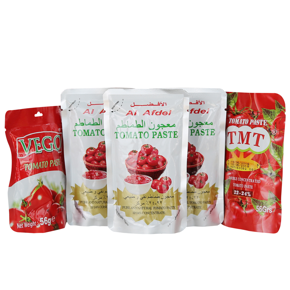 Fabriks OEM-mærke Tomatpasta 100% renhed Flad eller stående pose 70g tomatpasta til salg