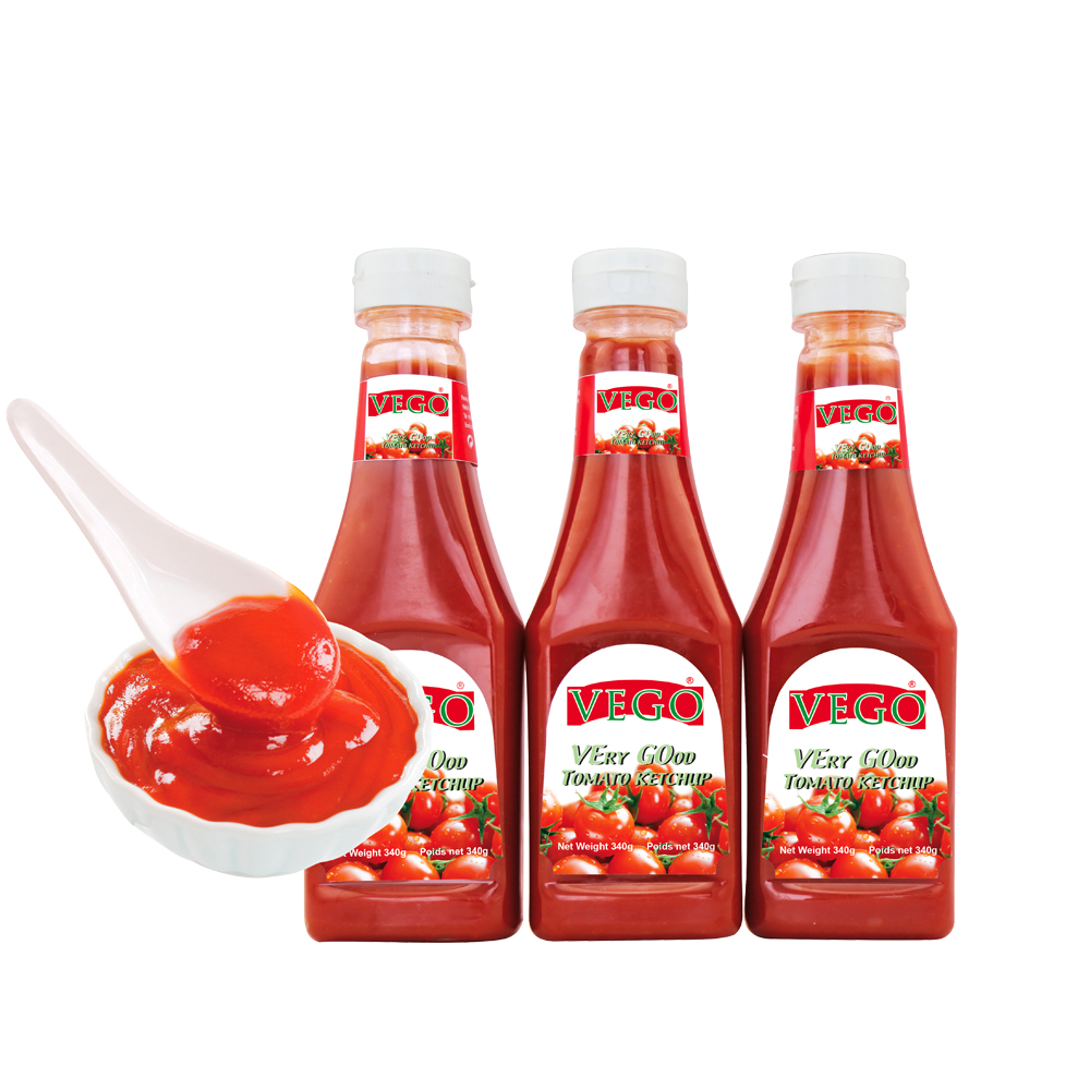 Fabrica chineză de vânzare fierbinte marca Sos de roșii Ketchup Sticla de 340 g ketchup de roșii