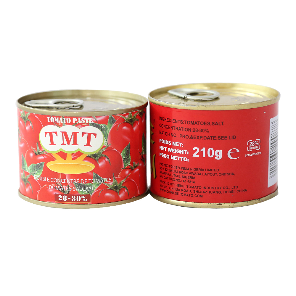 Pasta de tomate enlatada de doble concentración 210 g con tamaño popular.