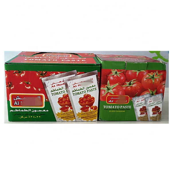 Yemen pazarı için 70g * 25 poşet * 4 kutu / ctn ayakta poşet domates salçası