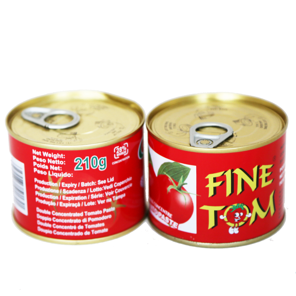 Fabricante de pasta de tomate com etiqueta de lata para plantas, preço na China 210g
