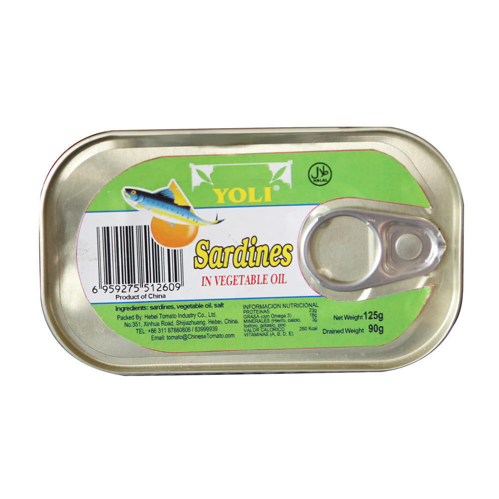 Visokokakovostne 125 g sardin v pločevinkah rastlinskega olja za enostavno odprto uporabo