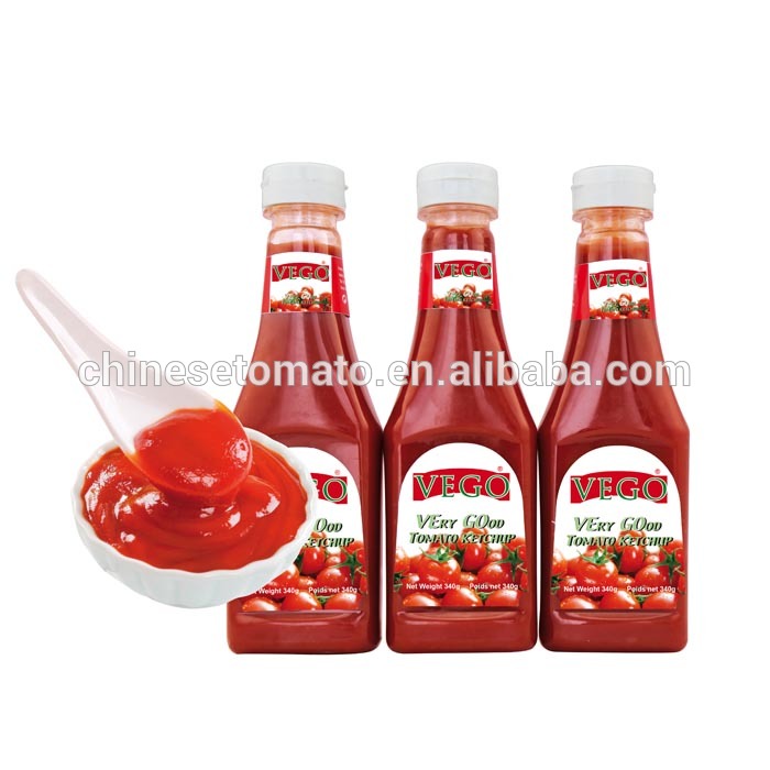 340g ခရမ်းချဉ်သီး Ketchup ပလပ်စတစ်ပုလင်းတွင် Double Concentrated Tomato Paste Sauce