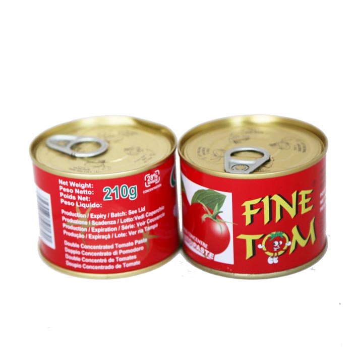 Pārdodu skārda etiķeti OEM zīmola Ķīnas rūpnīcas 28-30% briksa 210g tomātu pastas kārbās