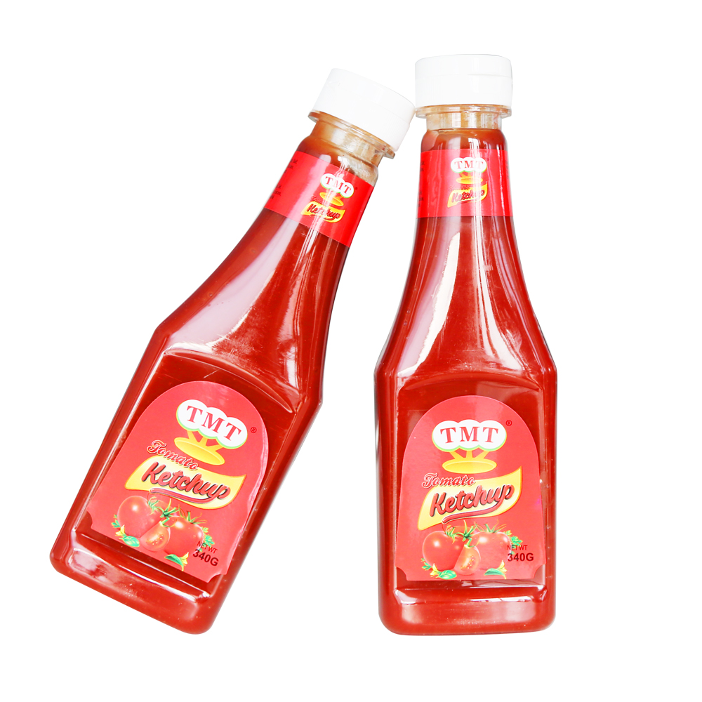 Tsieina cyfanwerthu OEM brand saws Tomato Ketchup 340g potel sos coch tomato ar werth