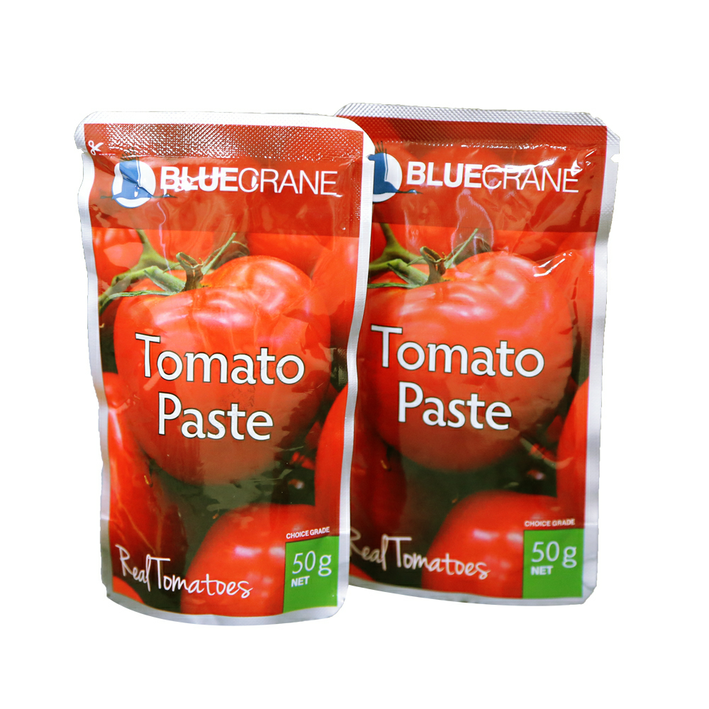 sachet tomato paste 50g ນ້ໍາຫມາກເລັ່ນຄຸນນະພາບສູງລາຄາ brix 22-24%