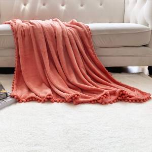 Pompom Fringe Flannel Blanket uye Decorative Knitted Blanket