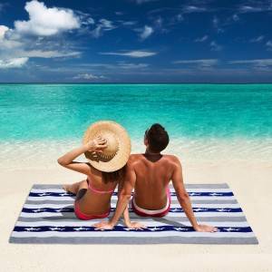 plush Velour 100% Cotton Beach Towel. Cabana Stripe Pool Towel for Adults