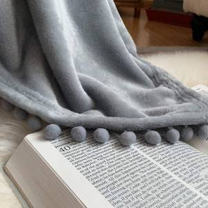 Pompom Fringe Flannel Blanket ۽ آرائشي Knitted blanket